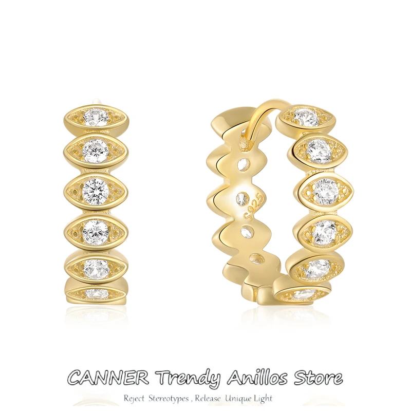 

CANNER 925 Sterling Silver New Women Fashion Hoop Earrings Jewelry Full Eyes Crystal Super Flash Zircon Round Earring pendientes