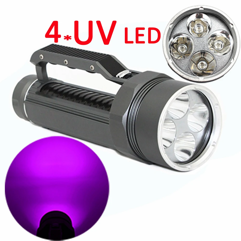Underwater UV Light Diving Flashlight 4x UV LED Ultraviolet 395nm Purple Light Waterproof Torch Lamp for searching amber