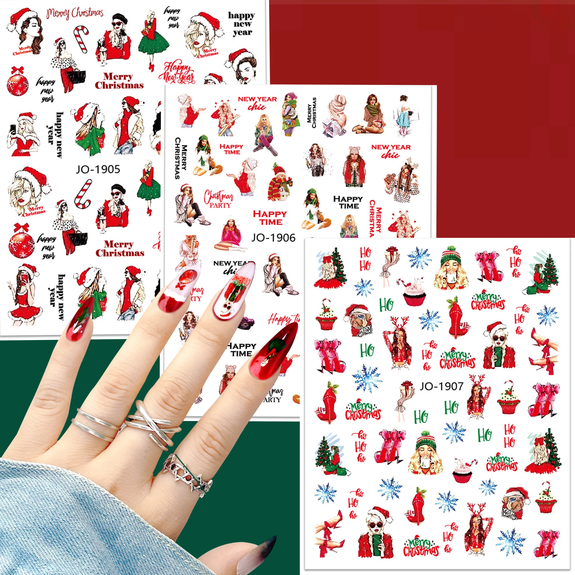 

New Winter Christmas Nail Stickers Nail Decoration Cartoon Beauty Santa Claus Snowflake Nail Decals 3D Stickers Nail Parts
