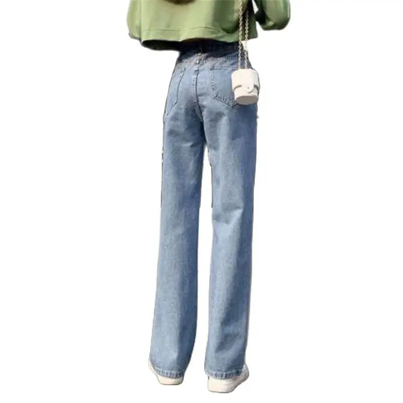 Женские джинсы с широкими штанинами высокой эластичной талией джинсовые брюки