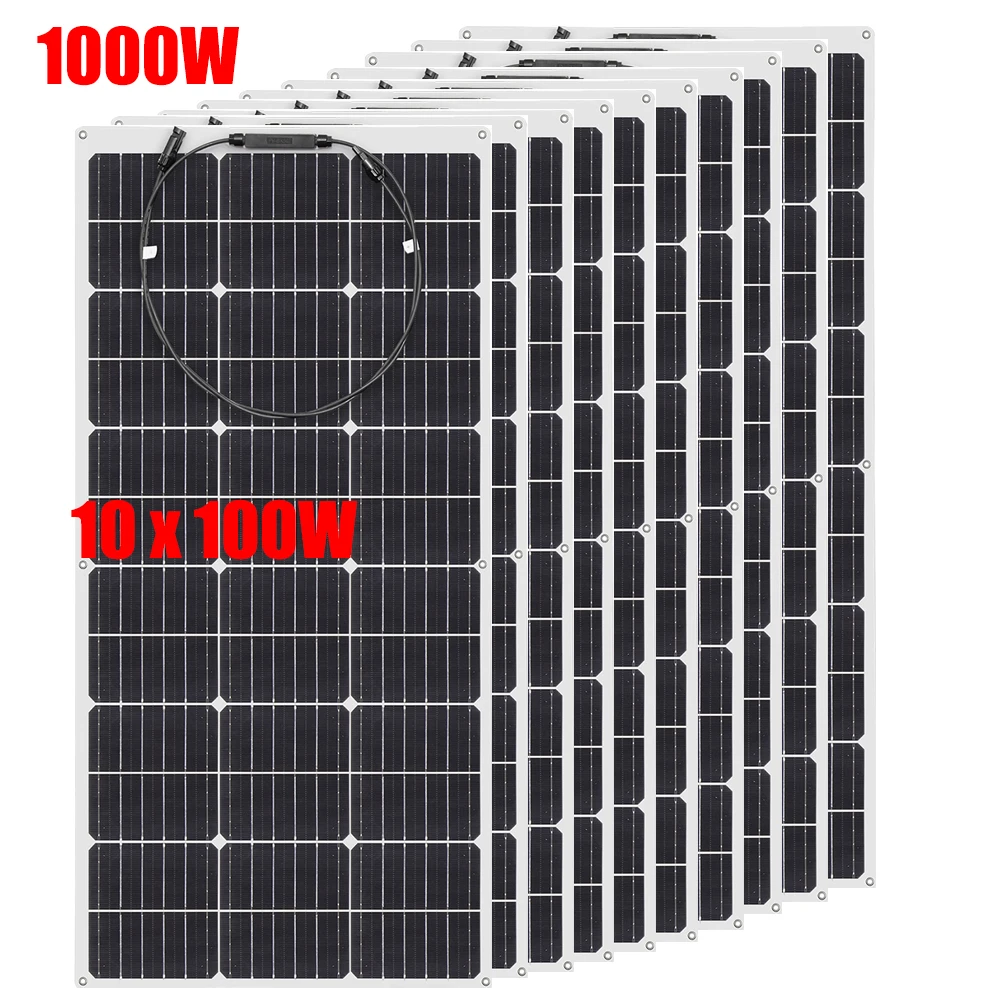 

Flexible Solar Panels 1-10pcs 100W Mono Solar Panel Cells 200W 300W 400w - 1000W Power for 12V Battery RVs Boat Home Car