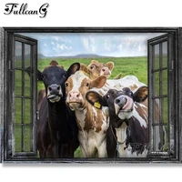 window cow diy mosaic painting 5d diamond embroidery animal full square round drill rhinestone picture home decor aa3283