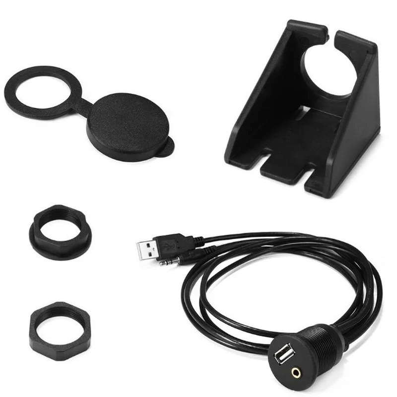Car Dashboard Flush Mount USB Port Audio AUX Extension Usb Audio Waterproof Cable with Lead Cable 1M