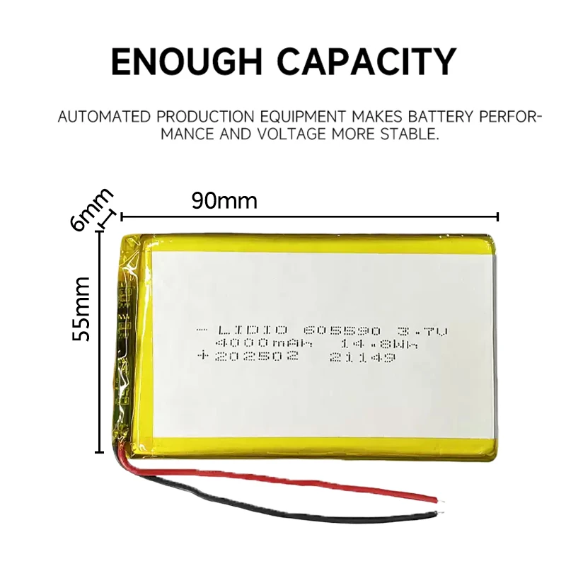 Фото Литий-полимерный аккумулятор 3.7V 4000mAh 605590 с 2 проводами для планшетов, повербанков, колонок, DIY-проектов №5
