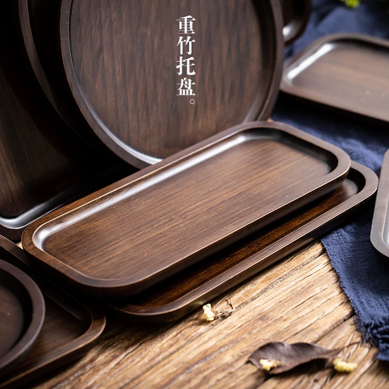 Japanese-style bamboo wooden tray for household teacups tableware advanced sense plates rectangular round tea set |
