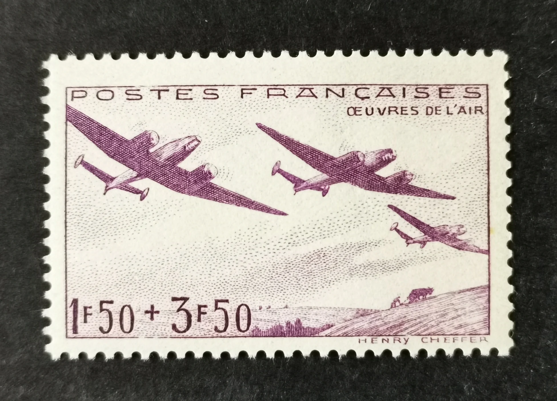 

1Pcs/Set New France Post Stamp 1942 Farmland Aircraft Engraving Postage Stamps MNH