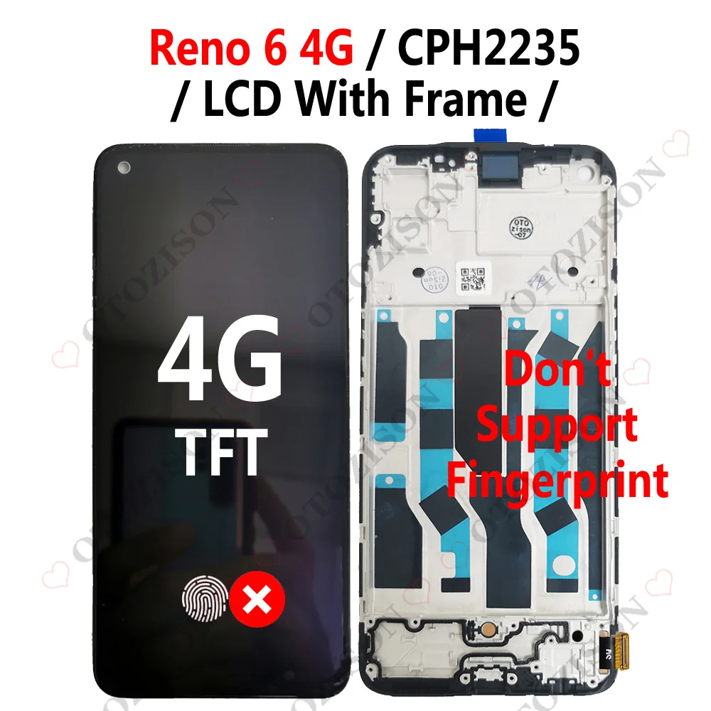 Дисплей для OPPO Reno 6 ЖК-дисплей 5G CPH2251 4G CPH2235 сенсорный экран с рамкой дигитайзер в