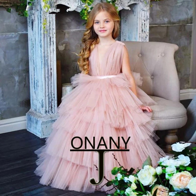 

JONANY Delicate Flower Girl Dress Sleeveless V-Neck Tulle Princess Party Birthday First Communion Ceremony roupas de florista