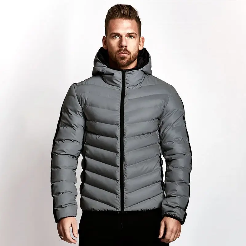 Winter new men's down jacket Muscle fitness men's sports hooded zipper jacket cotton jacket running fitness training clothes