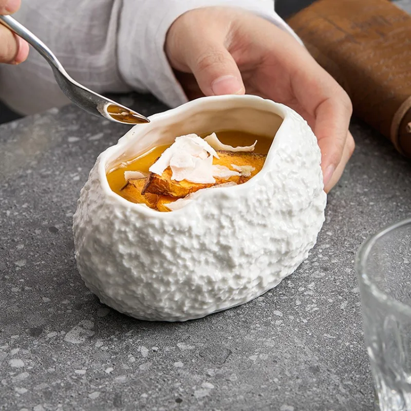 Белая фарфоровая десертная чаша в виде яиц посуда неправильной формы для