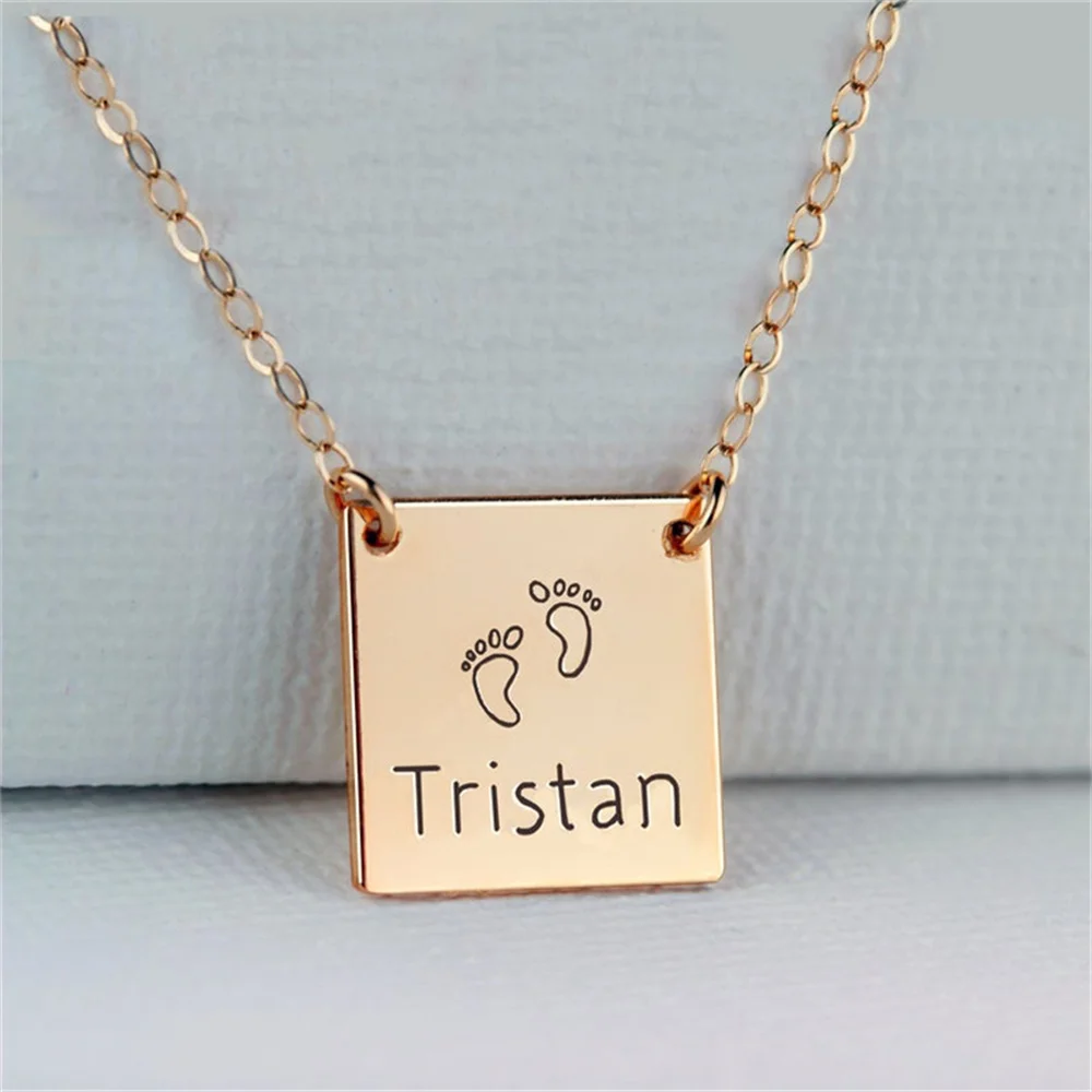 Women's Sterling Silver Name Necklace Square Plate Pendant Stainless Steel Personalized Necklace With Custom Engraved Gift