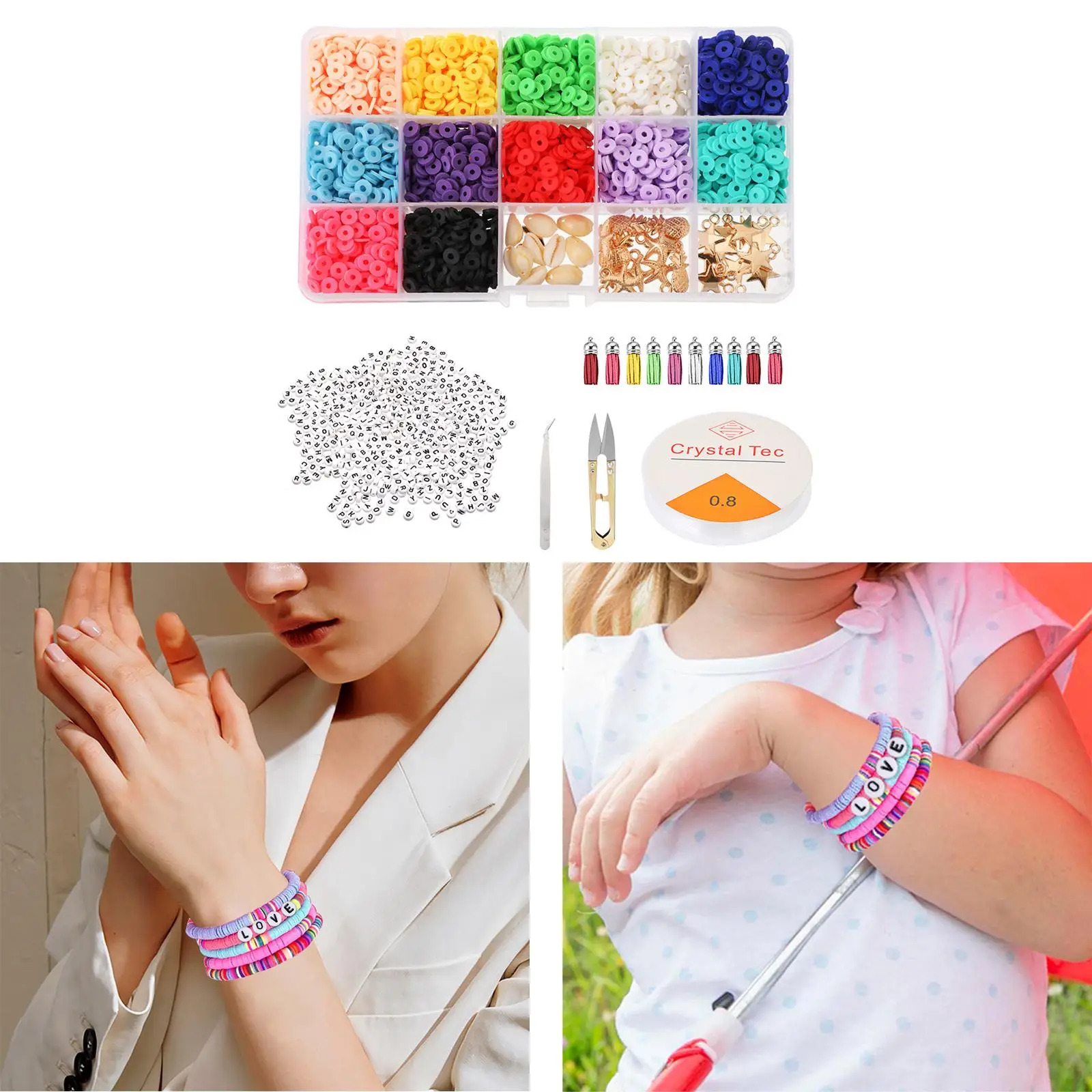 

5063Pcs Clay Flat Beads Letter DIY Tweezer Scissors Wire 6mm Round Clay Spacer Beads for Jewellery Making Sewing Finding Earring