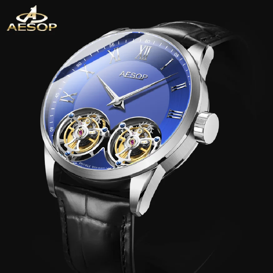 

AESOP Double Tourbillon Movement Men's Mechanical Watches Male Skeleton Watch for Men Man Luxury Clocks Luxury Dropshipping