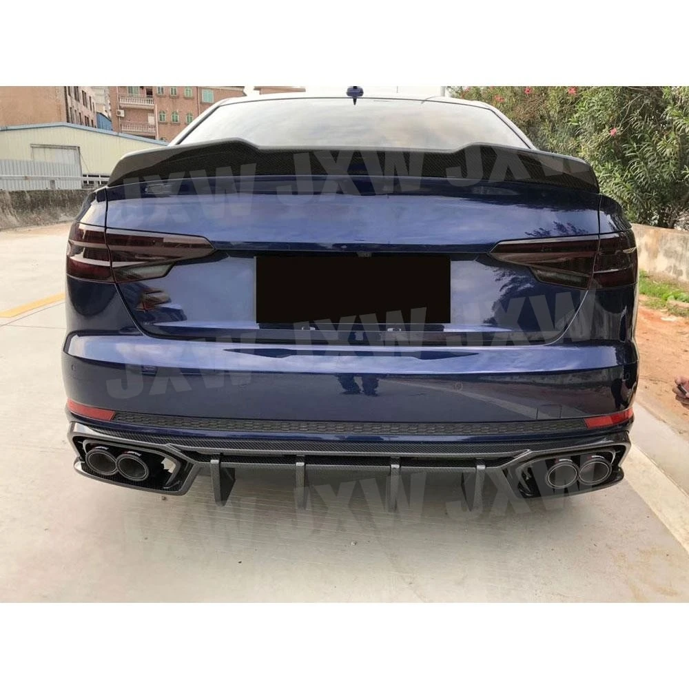 Фото JXWANCF Углеродное волокно, FRP, задний диффузор, спойлер для Audi A4 S4 B10 2019 2020, задний бампер, плавники в стиле акулы, защитная пластина №5