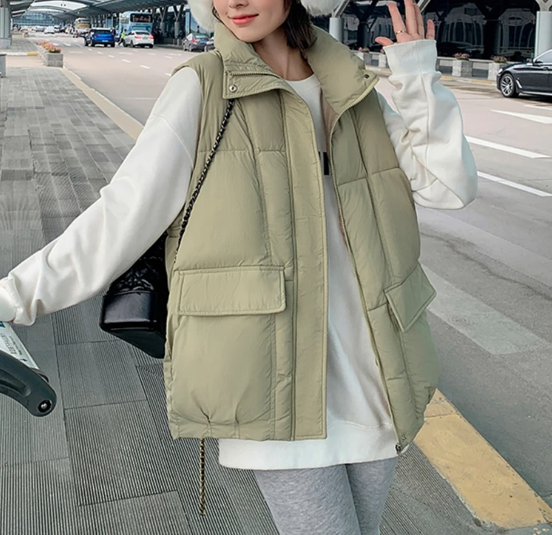 

Fashion Vest Stand Collar Autumn 2023 Women Cotton Padded Parkas Sleeveless Coat Jackets Female Casual Loose Chic M806A