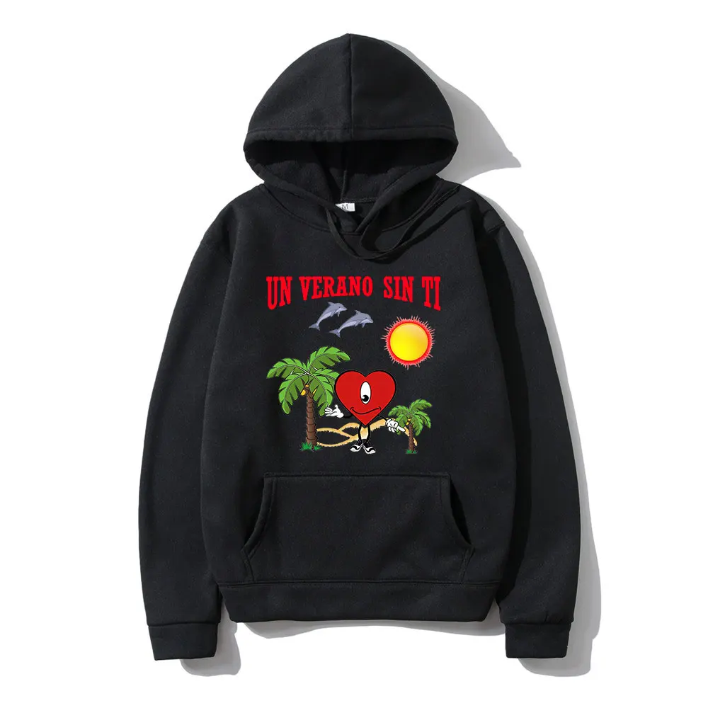 

Толстовка с капюшоном и графическим принтом Bad Bunny UN VERANO SIN TI, мужские и женские повседневные толстовки 2022, простой стильный пуловер унисекс, ...
