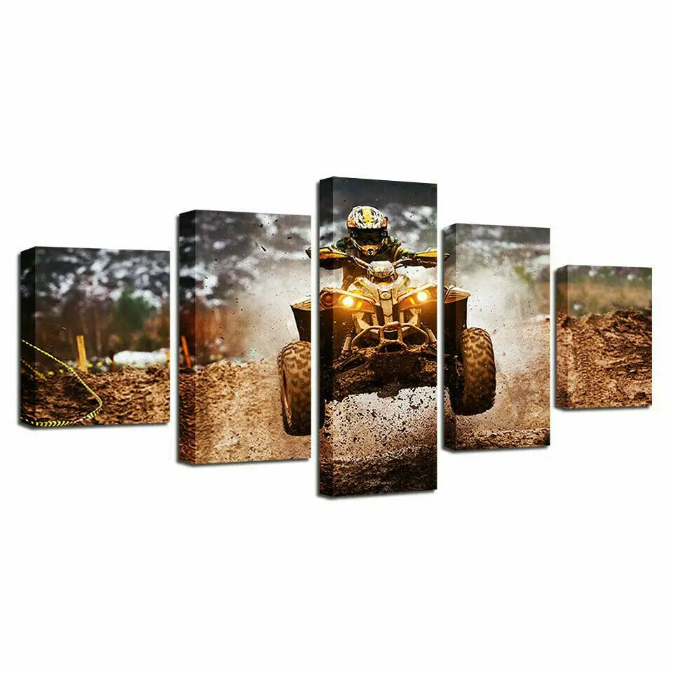 

No Framed Canvas 5 Panel ATV Motorcycle Sport Motor Racing HD Printed Decorative Wall Art Posters Pictures Home Decor Paintings