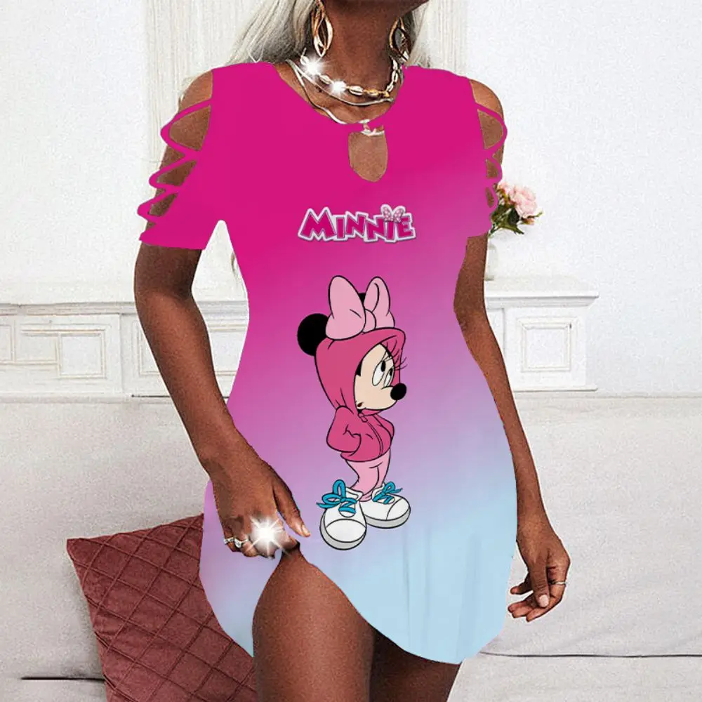 

Disney Chic and Elegant Woman Dress Party Dresses Minnie Mouse Cutout Sleeves Off Shoulder Dress Mickey Summer 2022 Women Sexy