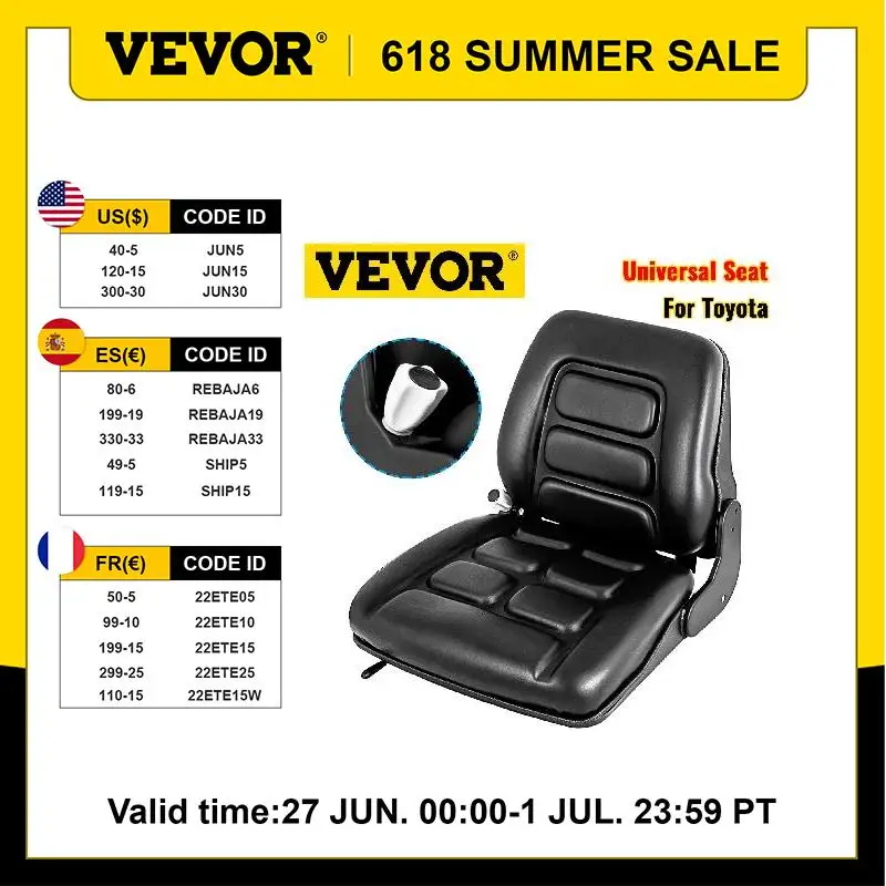 

VEVOR Tractor Forklift Replacement Seat 15 Degree Adjustment with Auto Seat Lock for TOYOTA Vehicles Mowers Excavators Tractors