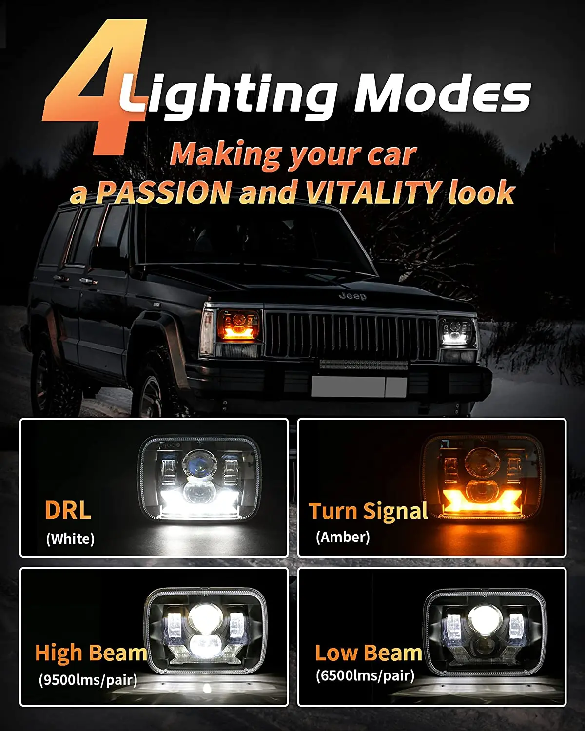 Фото Светодиодные фары 5x7 7x 6 9600LM 180W DOT H6054 w/ DRL поворотный сигнал Hi/Low Sea LED Beam для Jeep Wrangler YJ Cherokee XJ GMC comканалы №4