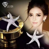 lxoen fashion star starfish big earrings with aaa cubic zirconia stud earrings for women jewelry gift bijoux