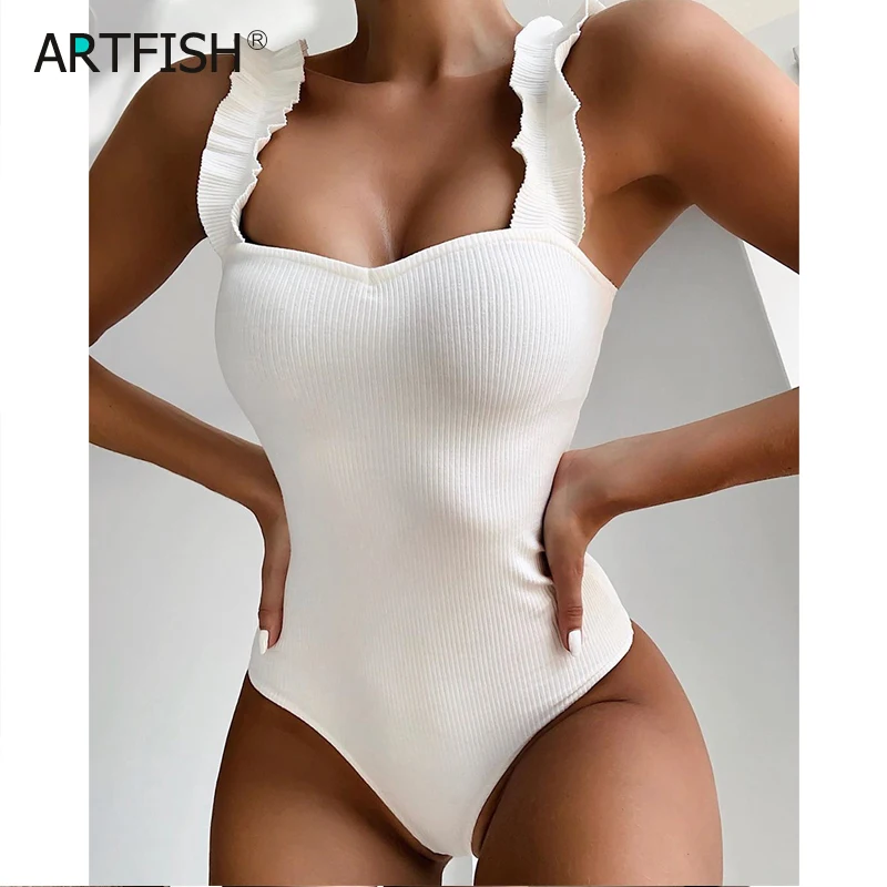 Женский слитный купальник с оборками пуш-ап M0711