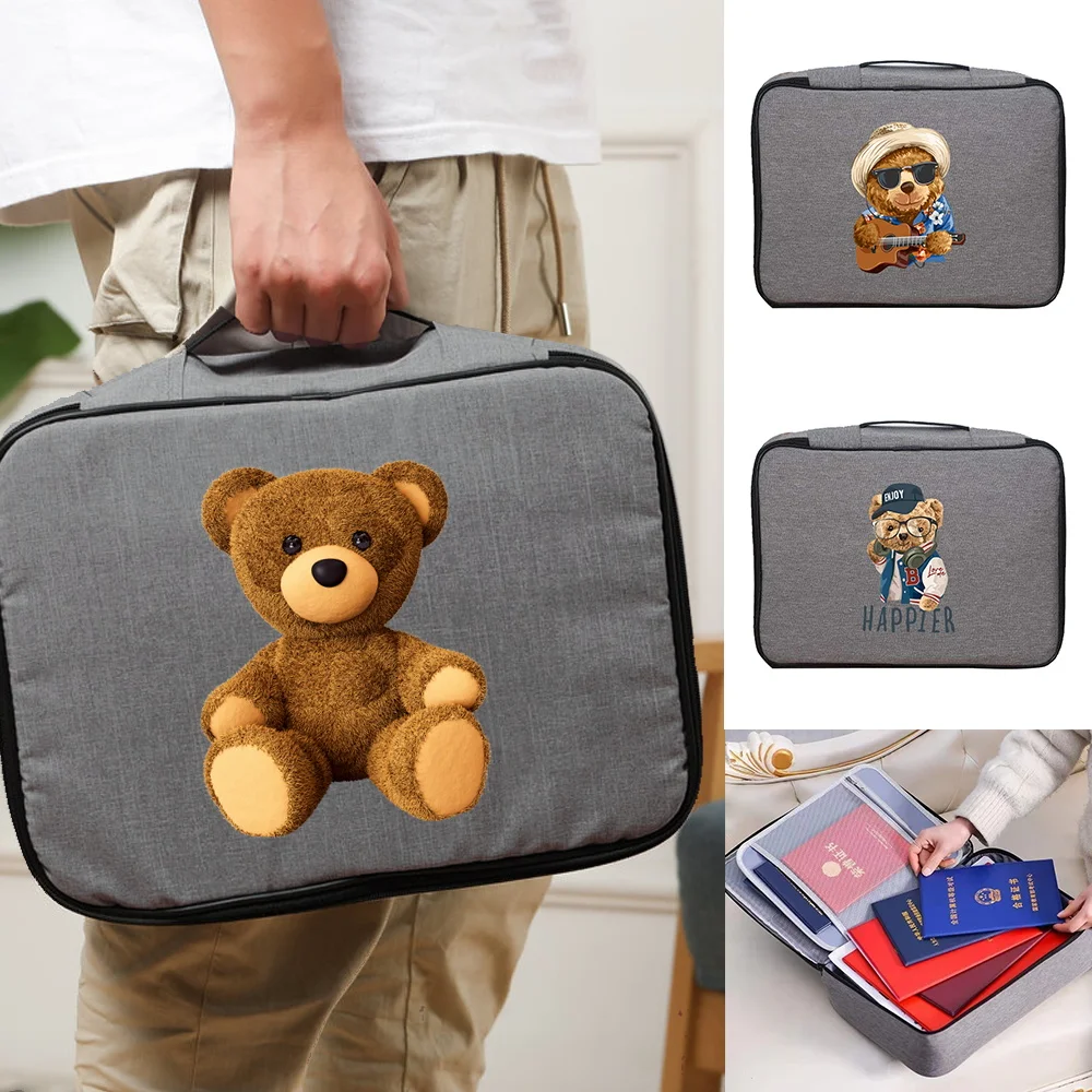 Documents Bags Waterproof Organizer Luggage Case Bear Print Handbag Men Women Outdoor Travel Credentials Passport Storage Bag