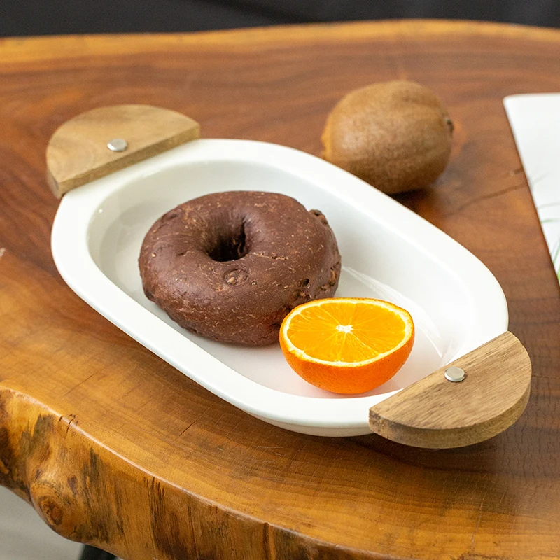 Креативная керамическая посуда овальная бинауральная деревянная тарелка из