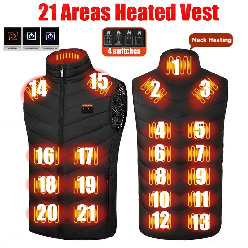 

Жилет с подогревом 21 area, мужская куртка с подогревом тела, зимний женский жилет с подогревом Usb, мужская куртка, терможилет, теплое пальто