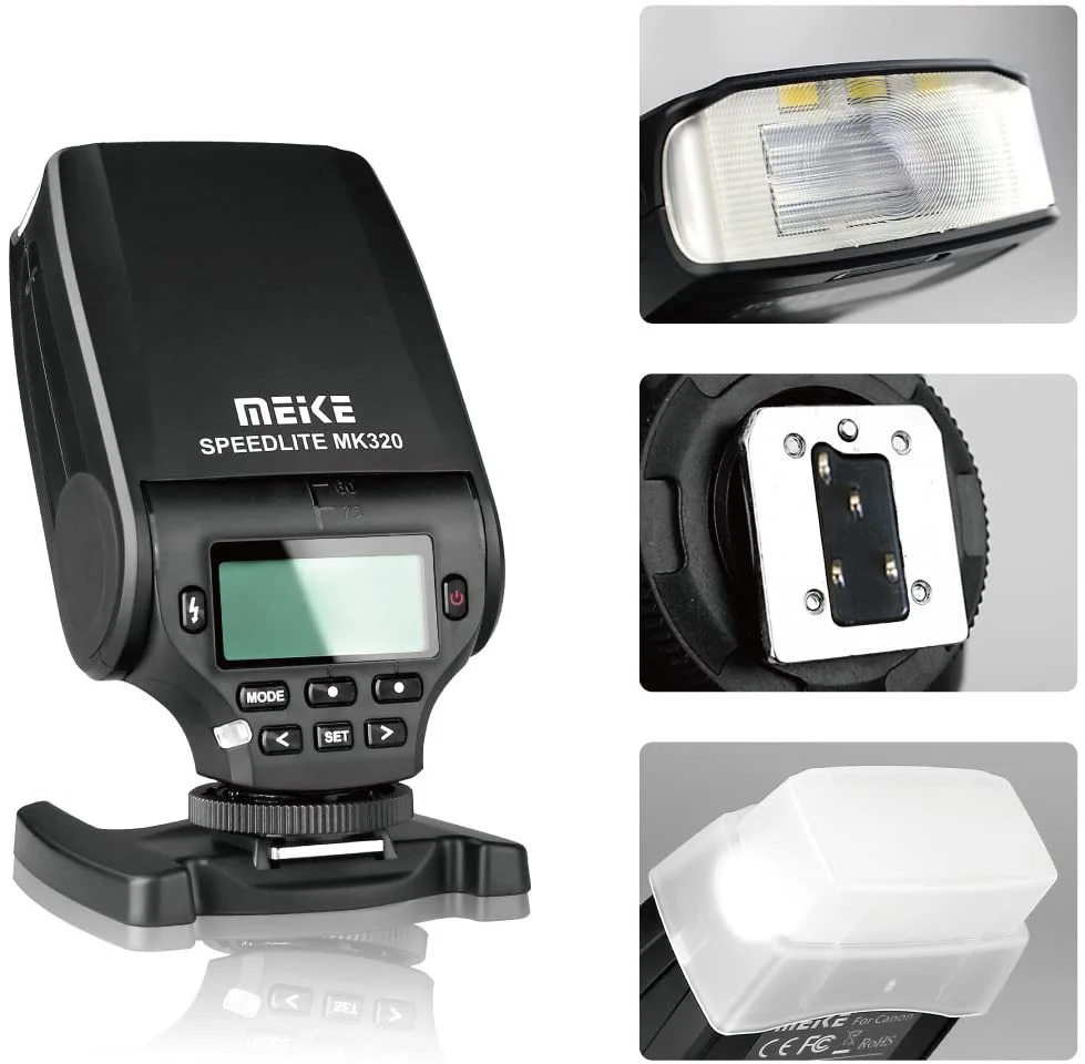 Фото Автоматическая вспышка MEIKE MK-320N Mini TTL Speedlite для камер Nikon MI с горячим башмаком, DSLR и беззеркальных камер J1 J2 D550 D800 D7000 D7100 №1