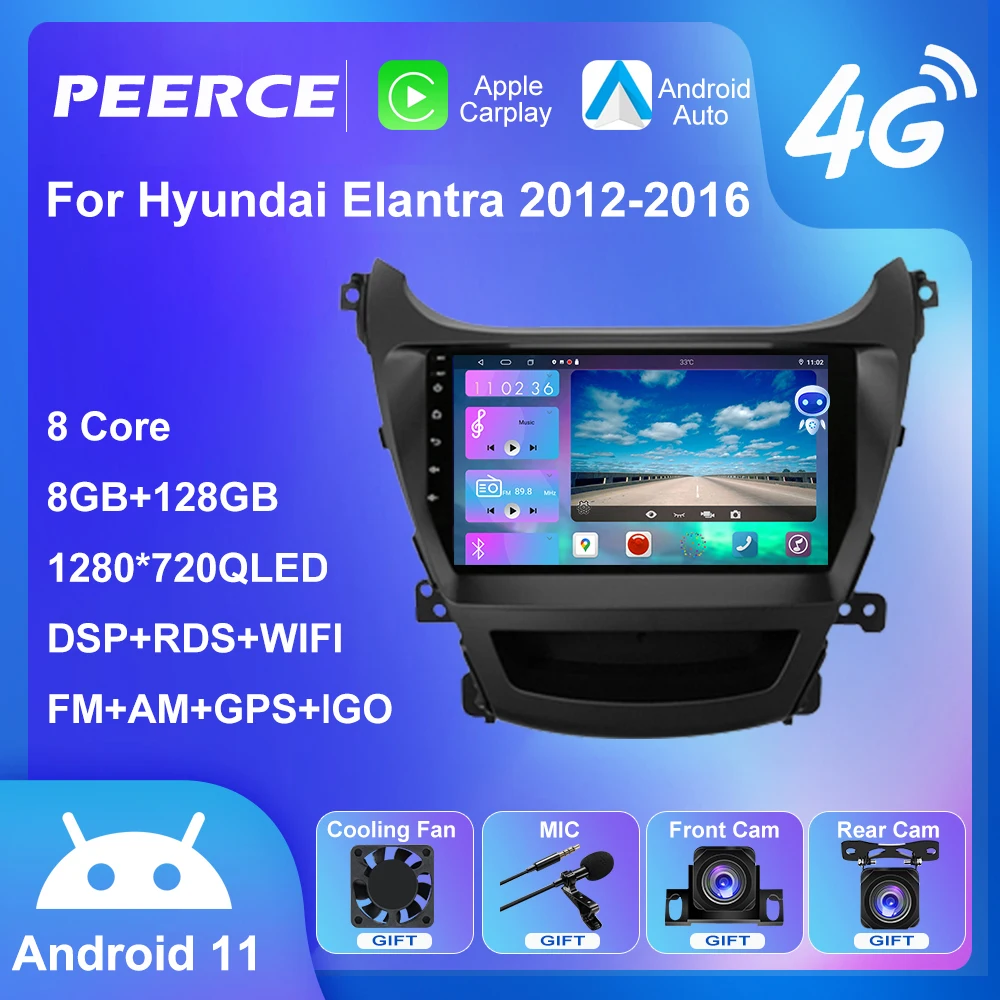 

Автомагнитола PEEREC DSP 4G Android 11 для Hyundai Elantra 2012-2016, мультимедийный видеоплеер, автомагнитола с GPS-навигацией, 2 Din, dvd