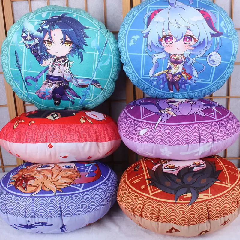

Genshin Impact Vision Pillow Xiao Ganyu Keqing Hutao Zhongli multiple roles Round Q Version Cotton Pillows Wholesale