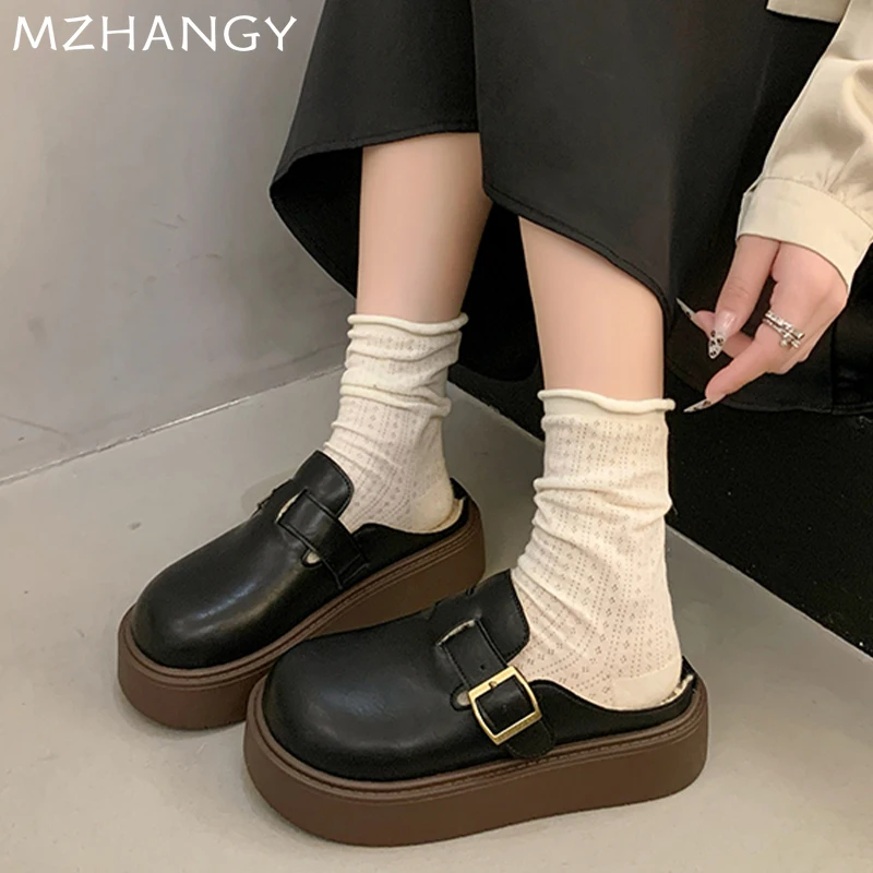 Женские кожаные туфли-лодочки с открытой пяткой на плоской подошве женские