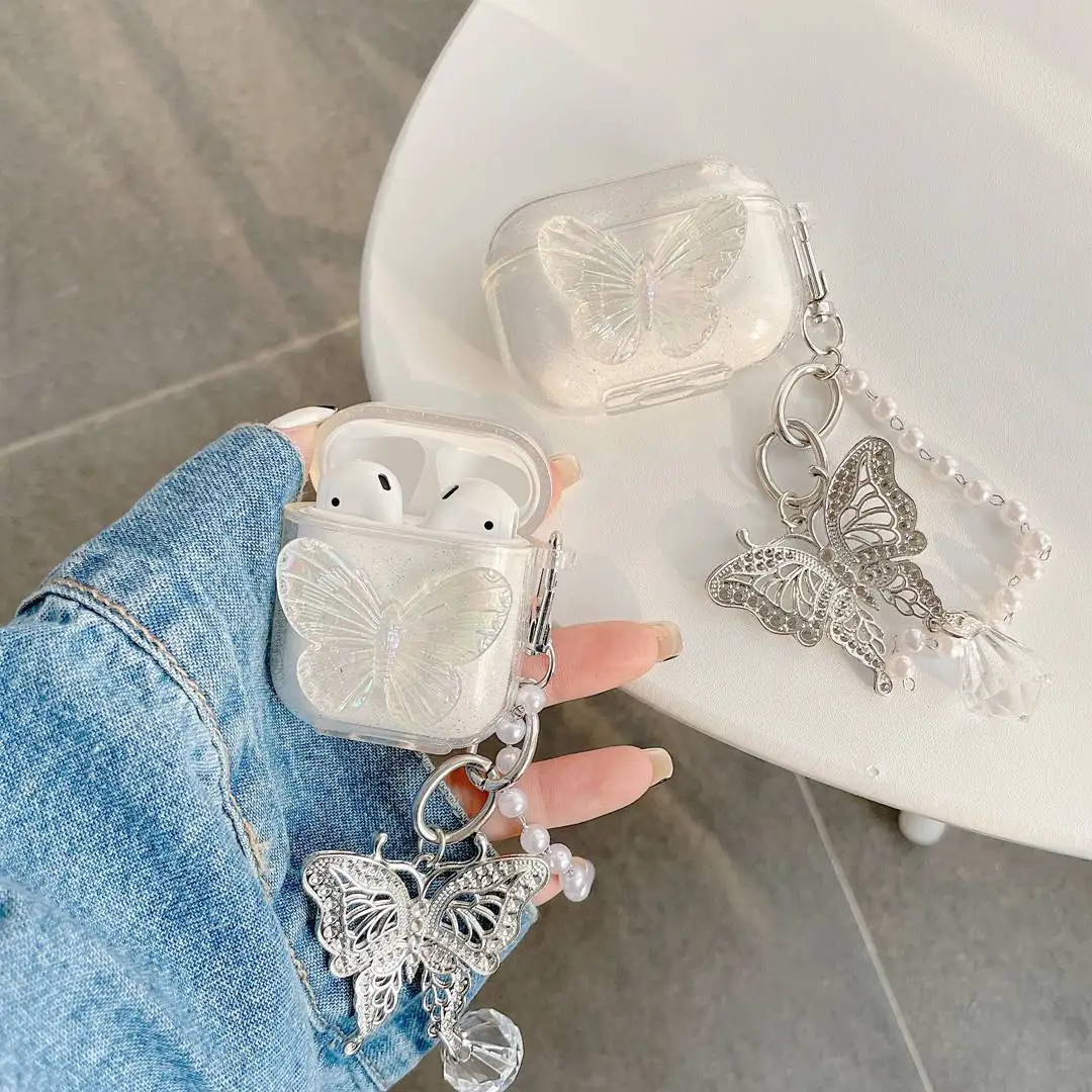 

Cute with chain Cover for apple AirPods 1 2 3 Case Luxury butterfly keychain Earphone Case for AirPods PRO case box airpods 3