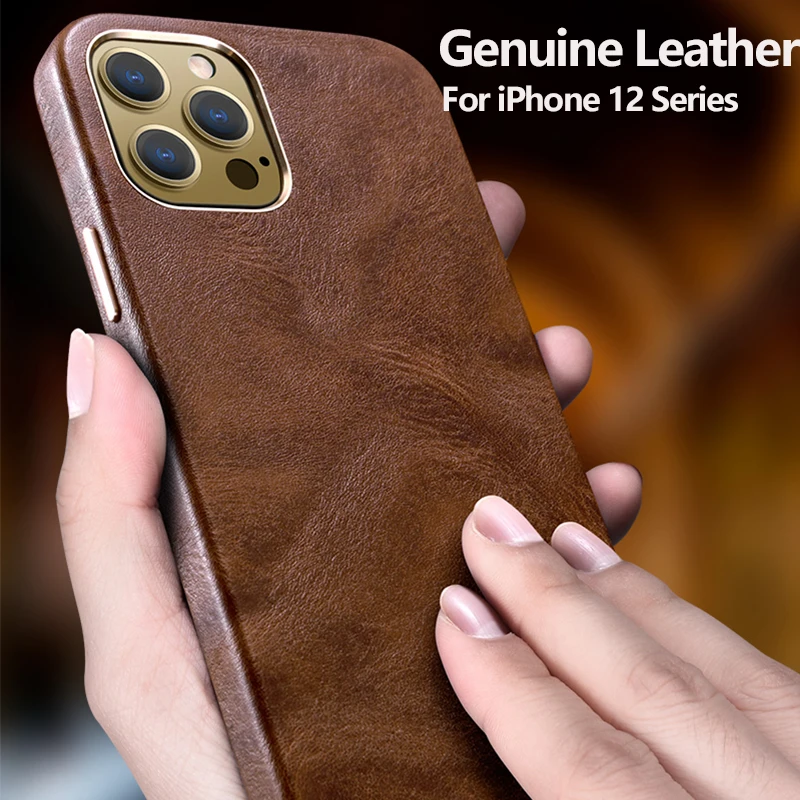 

Genuine Leather Case for iPhone 13 Pro Max Vintage Real Skin Luxury Phone Back Cover for iPhone 12 Pro Business Men