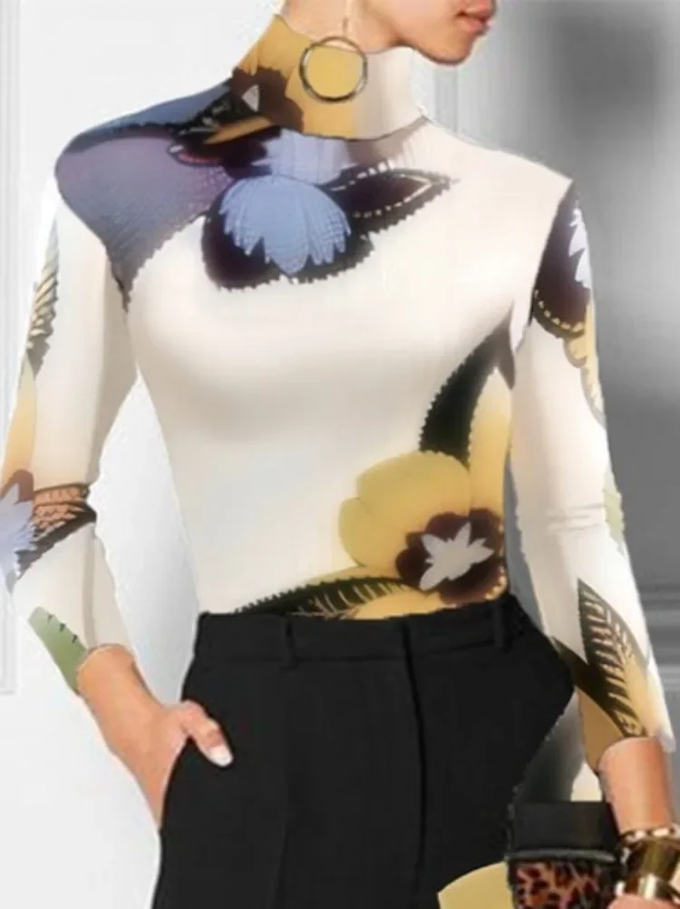 Beautyblue облегающий топ с воротником-стойкой женские узкие футболки цветочным