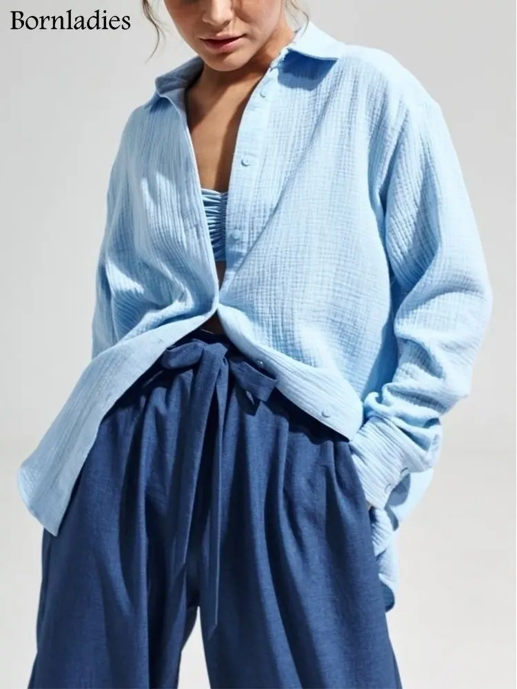 

100% Cotton Shirts new temperament elegant polo shirt Office Lady Solid Chic Breathable Long Sleeve Sunscreen Tops Outerwear