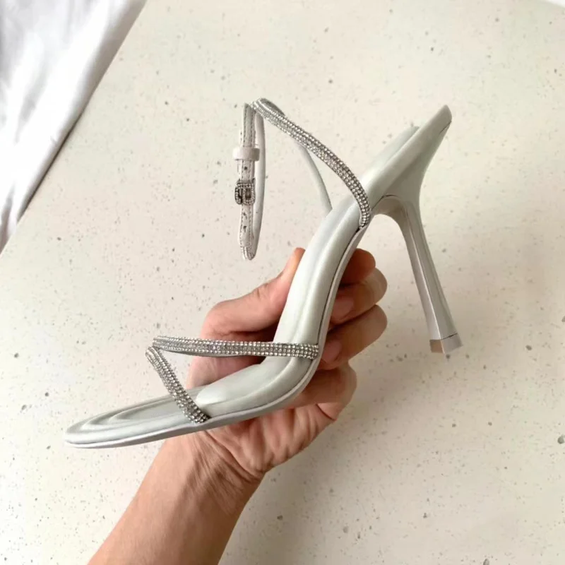 Women's Sandals 2023 Summer New Round Toe High Heel Party Fashion Rhinestone Sexy Mother Button Slim Heel Open Toe Roman Sandals