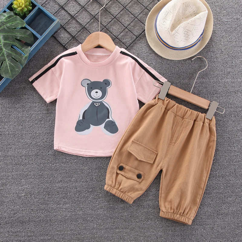 

Summer Clothing Toddler Children Boy Short Sleeve Causal Cartoon Bear T-shirt+Shorts 2pc/Sets Fashion Infant Clothes Tracksuit