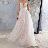 poeo spaghetti straps wedding dress appliques sequins sleeveless backless floor length court train exquisite prom dress