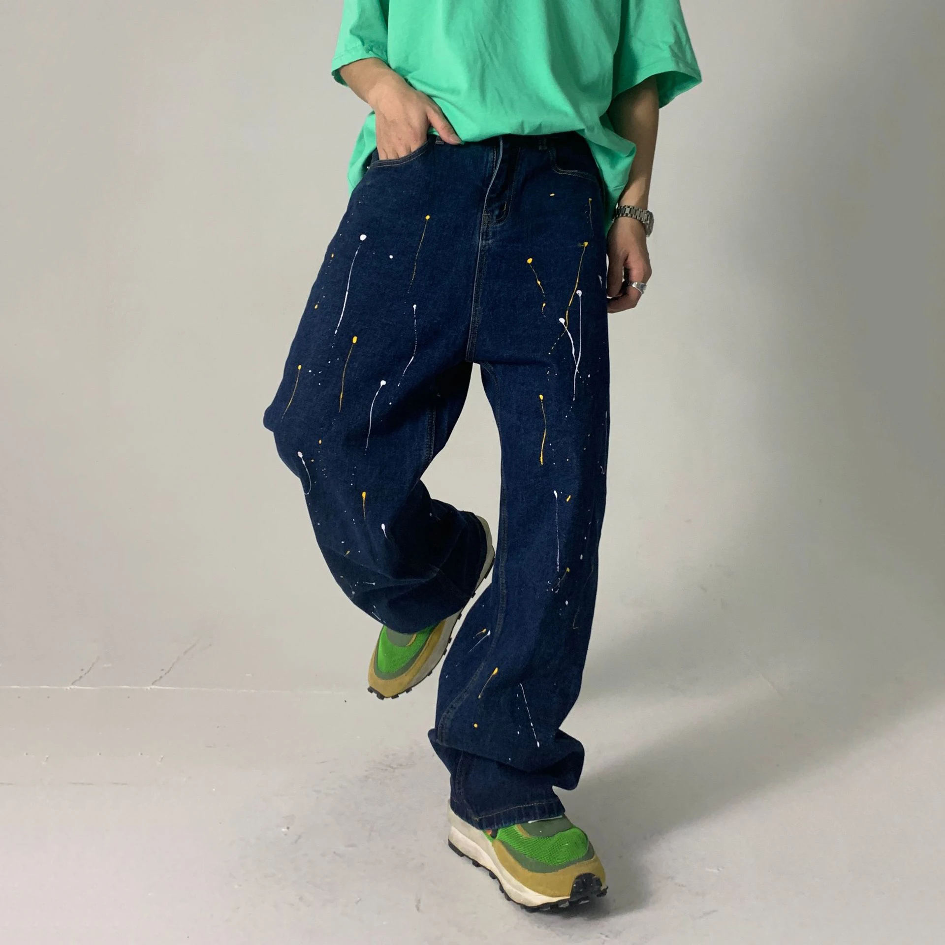 Splash Ink Graffiti Paint Dot Y2k Jeans Men's Korean Version Loose Straight Wide-leg Pants Men and Women with The Same Style