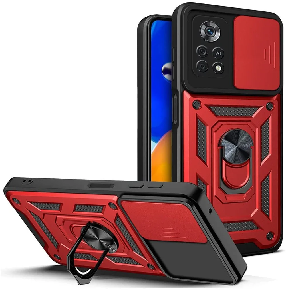 

For PocoX4 Pro 5G Case For PocoX4 Pro M4 Pro Slide Camera Armor Shockproof Ring Cover For Poco X4 M3 M4 Pro 4G F3 X3 NFC GT