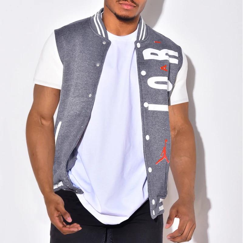 Streetwear Basketball Pattern Short Sleeve Baseball Jacket Men Tops Hip Hop Patchwork Letter Print Jacket Men Outwear Coat