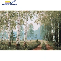 photocustom paint by number tree diy pictures by numbers landscape kits drawing on canvas hand painted painting art gift home de