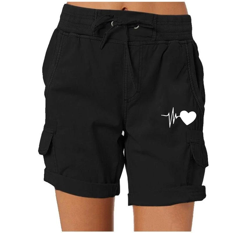 Fashion Women Casual Shorts Printed Summer Drawstring Elastic Waist Shorts with Pockets Beach Shorts Thin Plus Size Shorts