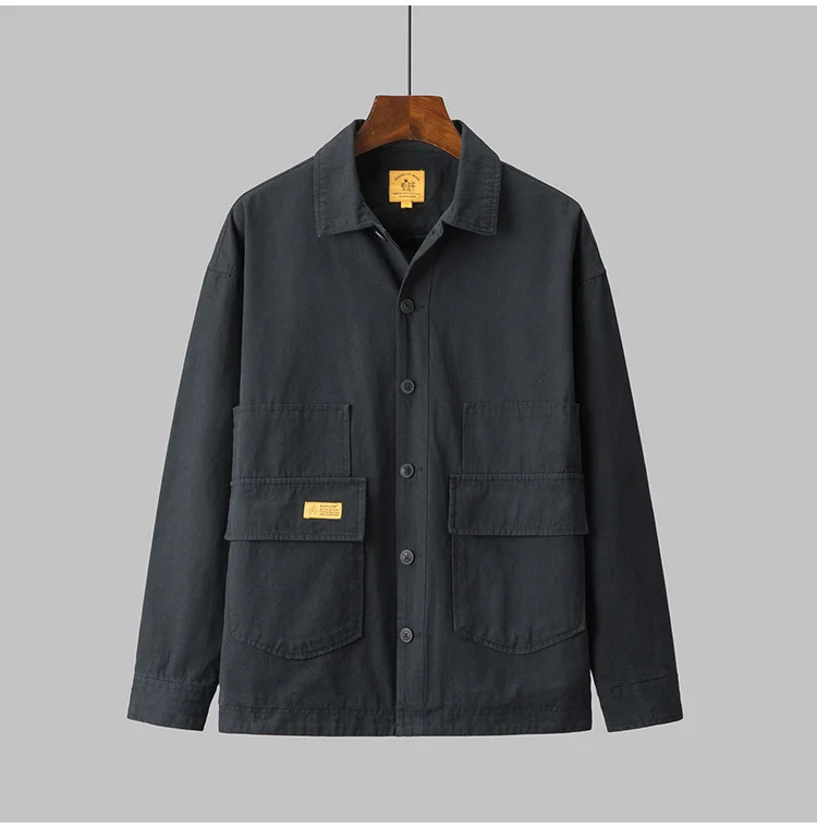 

2023 Autumn New Trendy Men's Jacket Japanese Style Many Pocket Shirt Cotton Lapel Cargo Clothes Fashion Youth Coat 21Q1969