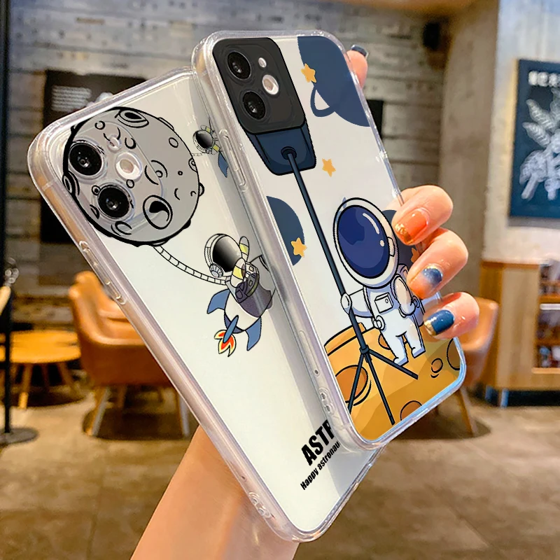 

Spaceship Astronaut Phone Case For iPhone 11 12 13 Pro MAX 6 6S 7 8 Plus XS 12 13 Mini X XR SE 2020 Soft Silicone Cover Coque