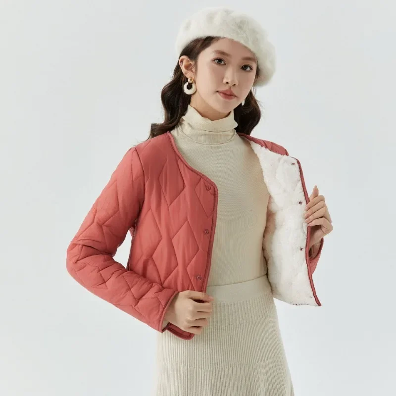 Женская зимняя куртка в римском стиле из шерсти ягненка и хлопка