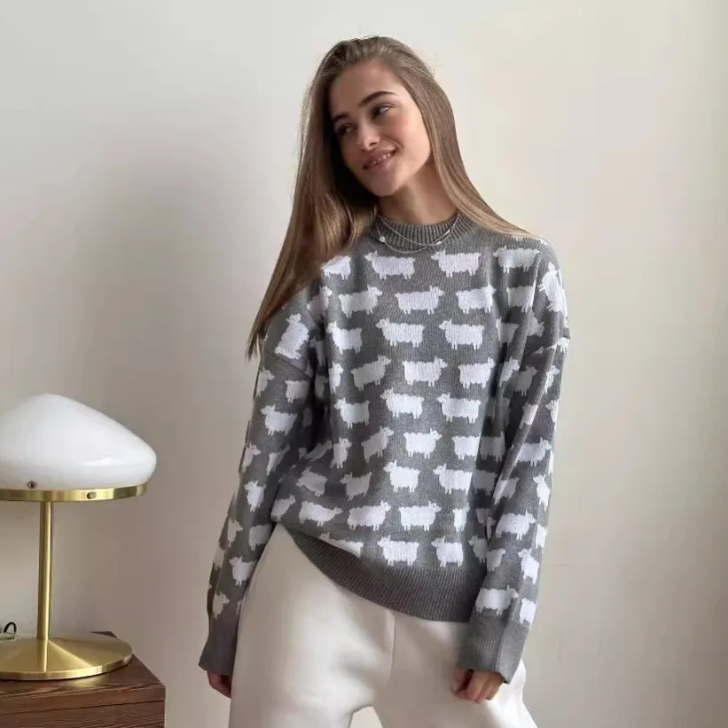 Женские свободные вязаные свитера с круглым вырезом