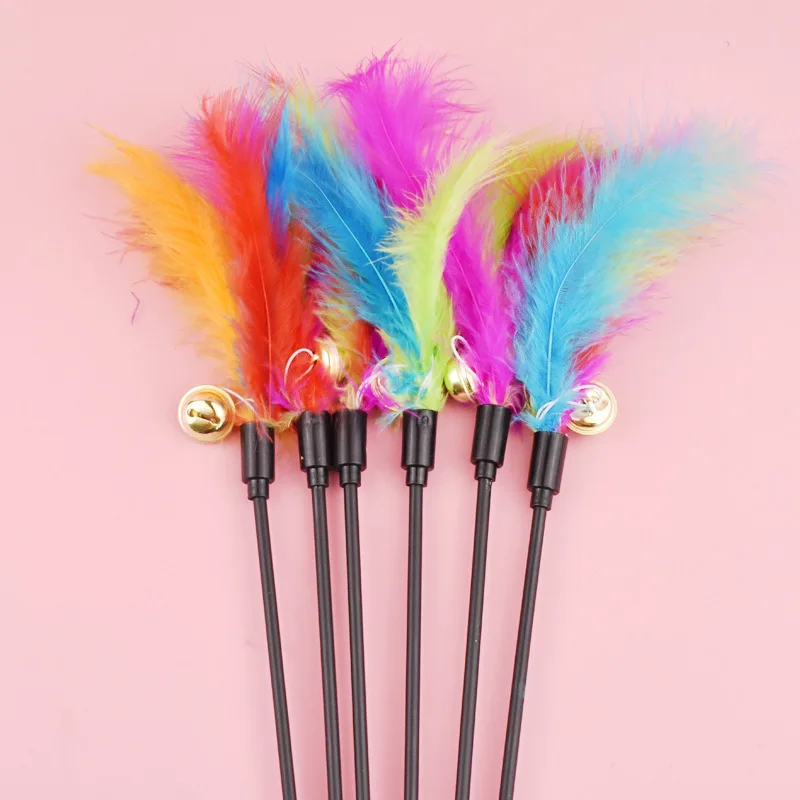 1pcs Funny Kitten Cat Teaser Interactive Toy Rod with Bell Feather Toys For Pet Cats Stick Wire Chaser Wand Toy Random Color images - 6